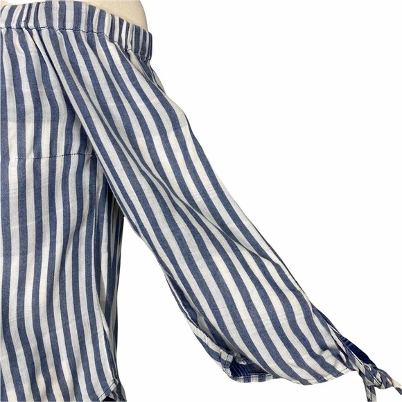 ANTHROPOLOGIE Cloth & Stone Off the Shoulder Striped Tencel Top - Picture 4 of 6